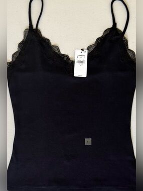 NWT Express Black Lace Trim Ribbed Cami Tank Top Small